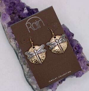 Rain Silver and Gold Tone Dragonfly Drop Earrings